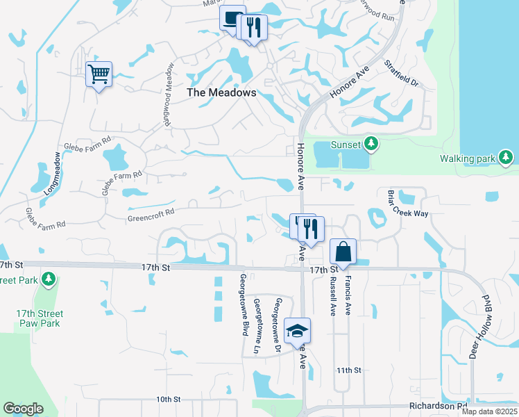map of restaurants, bars, coffee shops, grocery stores, and more near 1959 North Honore Avenue in Sarasota