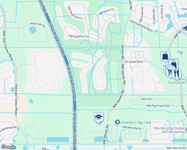 map of restaurants, bars, coffee shops, grocery stores, and more near 538 Waverly Circle in Port St. Lucie