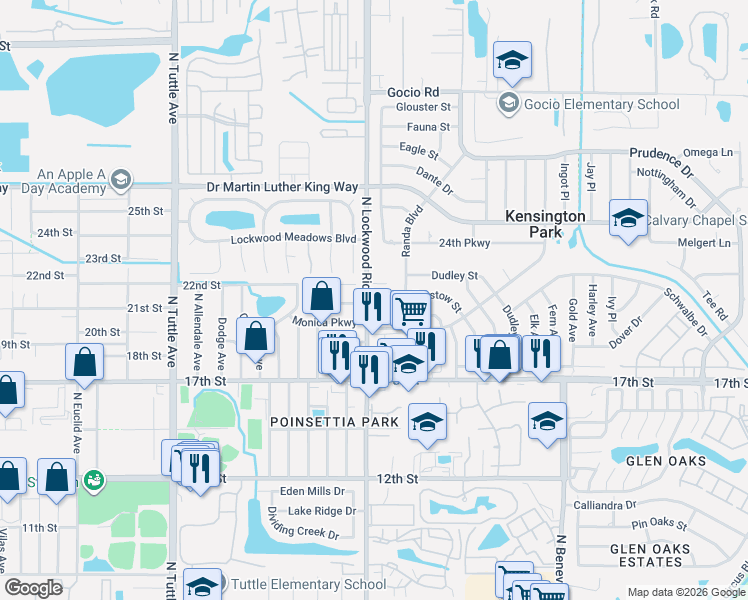 map of restaurants, bars, coffee shops, grocery stores, and more near 3151 Bernadette Lane in Sarasota