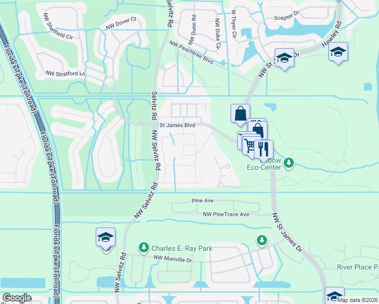 map of restaurants, bars, coffee shops, grocery stores, and more near 6380 Northwest Northwood Loop in Port St. Lucie