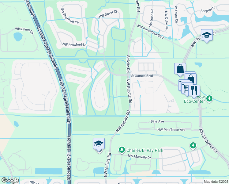 map of restaurants, bars, coffee shops, grocery stores, and more near 422 Northwest Canterbury Court in Port St. Lucie