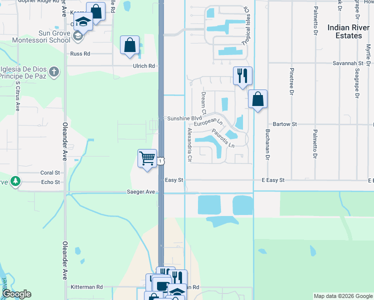 map of restaurants, bars, coffee shops, grocery stores, and more near 6019 Alexandria Circle in Fort Pierce