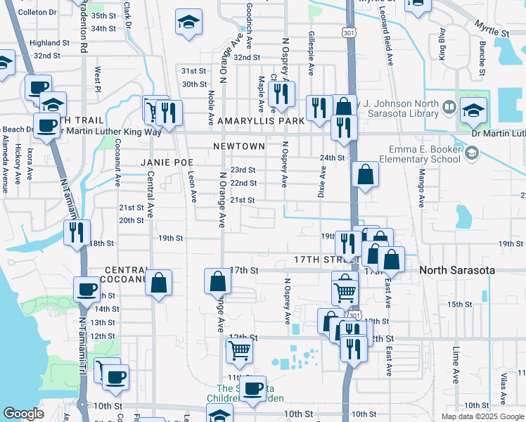 map of restaurants, bars, coffee shops, grocery stores, and more near 1760 Gregg Court in Sarasota