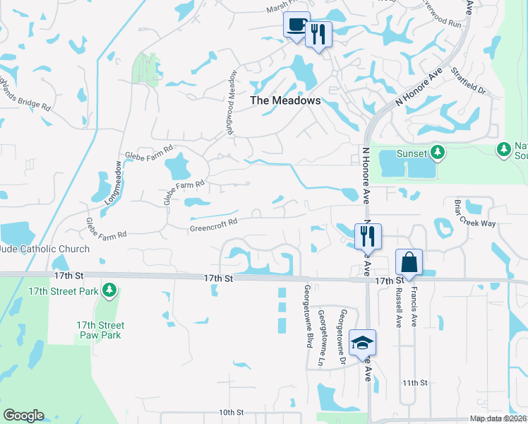 map of restaurants, bars, coffee shops, grocery stores, and more near 5042 Vivienda Way in Sarasota