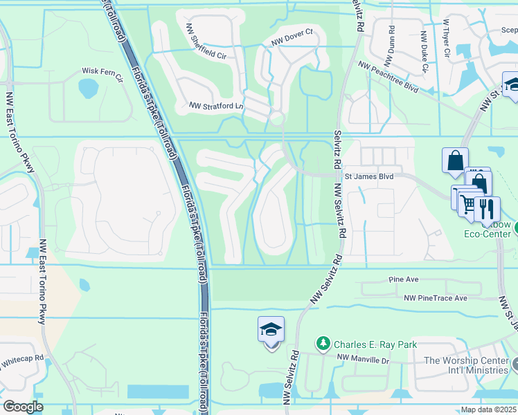 map of restaurants, bars, coffee shops, grocery stores, and more near 538 Waverly Circle in Port St. Lucie