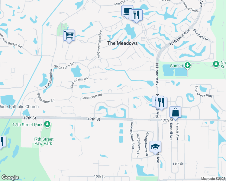 map of restaurants, bars, coffee shops, grocery stores, and more near 5042 Vivienda Way in Sarasota