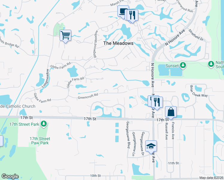 map of restaurants, bars, coffee shops, grocery stores, and more near 5042 Vivienda Way in Sarasota