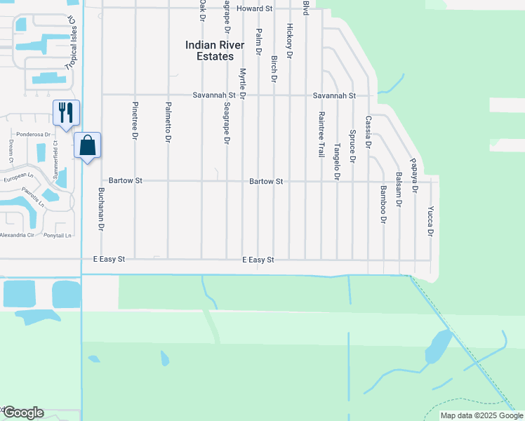 map of restaurants, bars, coffee shops, grocery stores, and more near 6002 Palm Drive in Fort Pierce