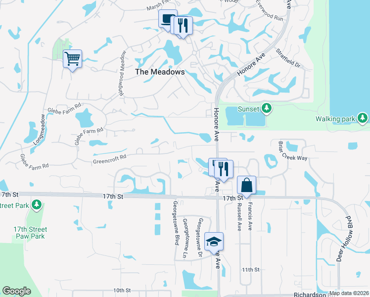 map of restaurants, bars, coffee shops, grocery stores, and more near 1959 North Honore Avenue in Sarasota