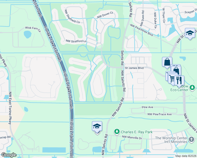 map of restaurants, bars, coffee shops, grocery stores, and more near 601 Northwest Waverly Circle in Port Saint Lucie