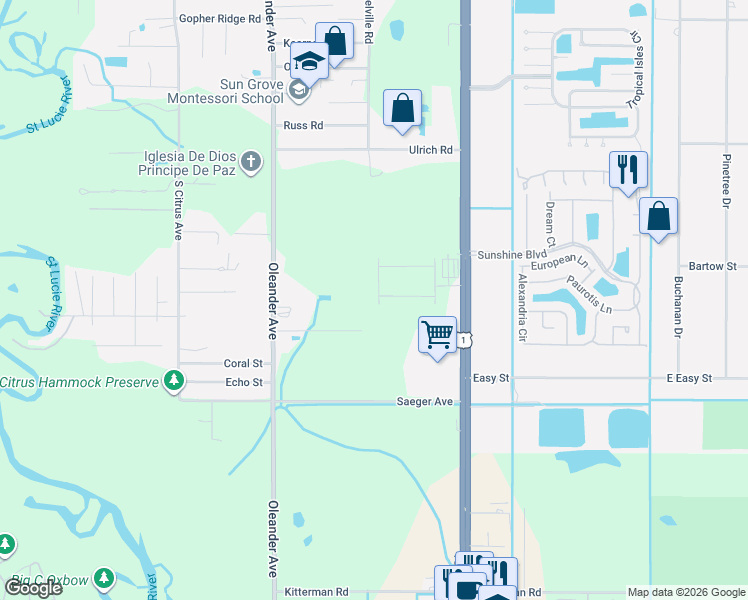 map of restaurants, bars, coffee shops, grocery stores, and more near 6019 South US 1 Highway in Fort Pierce