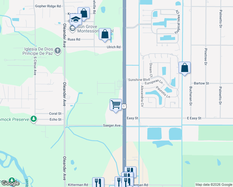 map of restaurants, bars, coffee shops, grocery stores, and more near 6009 U.S. 1 in Fort Pierce