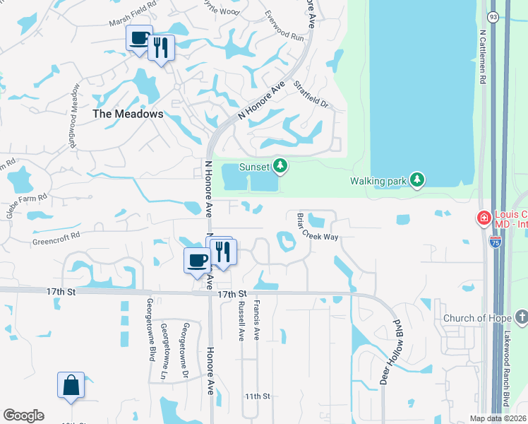 map of restaurants, bars, coffee shops, grocery stores, and more near 5451 Lacy Ln in Sarasota