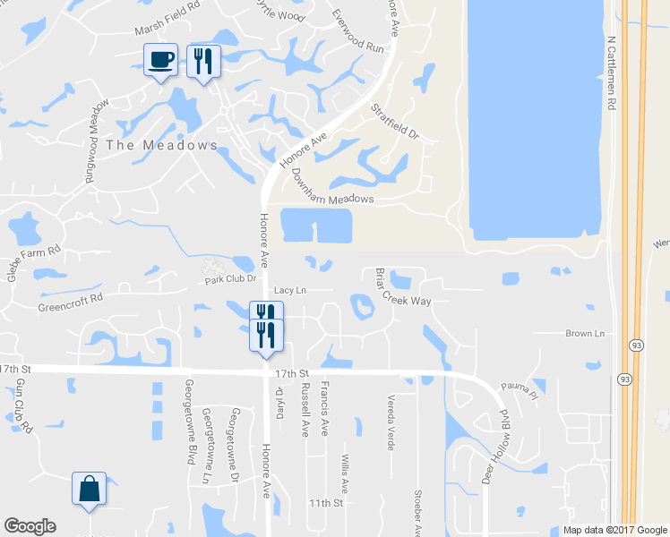 map of restaurants, bars, coffee shops, grocery stores, and more near 5451 Lacy Lane in Sarasota