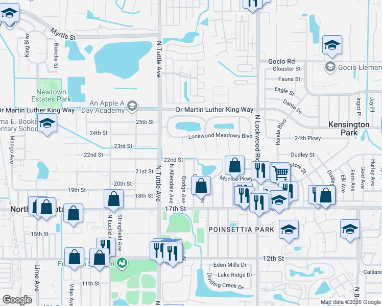 map of restaurants, bars, coffee shops, grocery stores, and more near 2298 Lockwood Meadows Drive in Sarasota