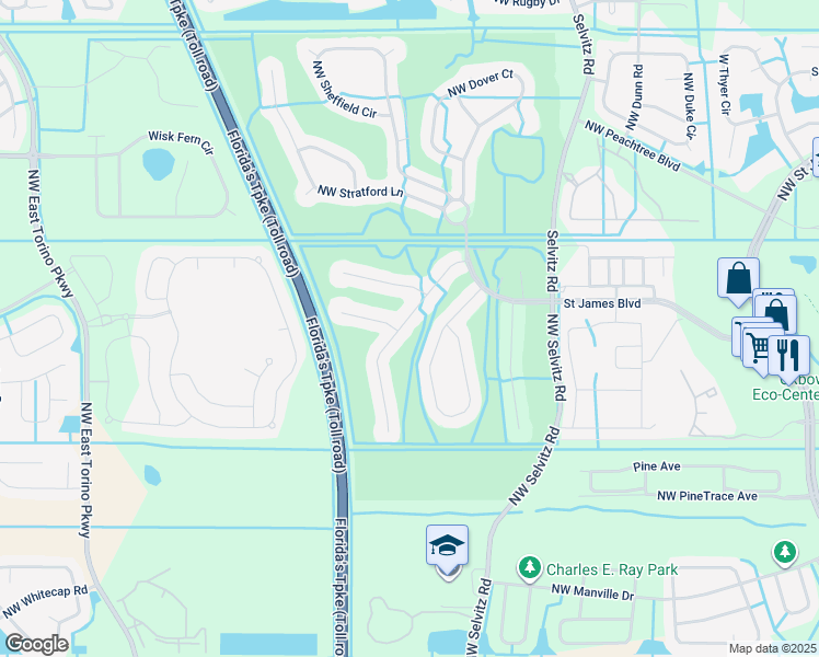 map of restaurants, bars, coffee shops, grocery stores, and more near 643 Stanford Lane in Port St. Lucie