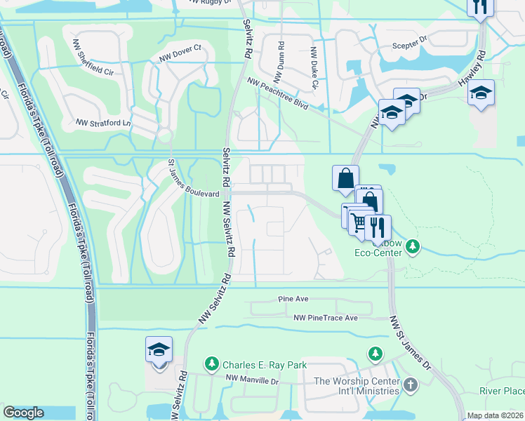 map of restaurants, bars, coffee shops, grocery stores, and more near 6050 Northwest Regent Street in Port St. Lucie