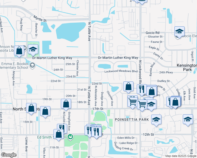 map of restaurants, bars, coffee shops, grocery stores, and more near 2298 Lockwood Meadows Drive in Sarasota