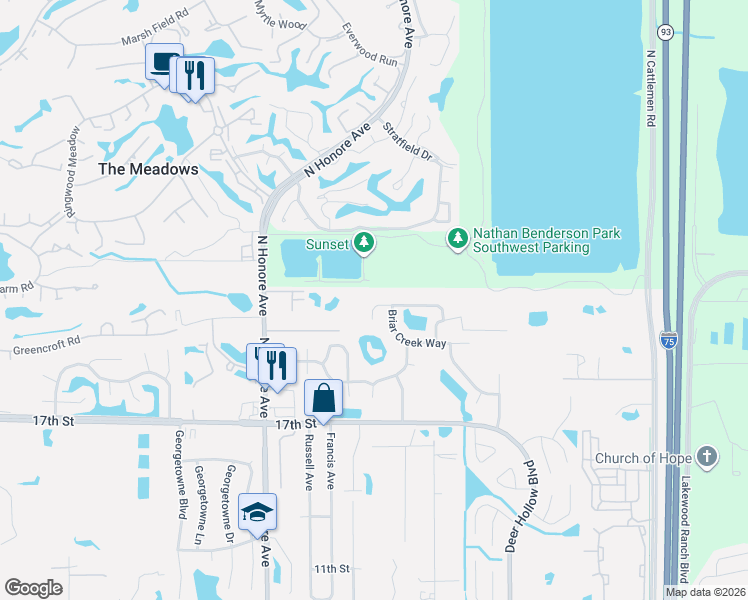 map of restaurants, bars, coffee shops, grocery stores, and more near 5507 Cynthia Lane in Sarasota
