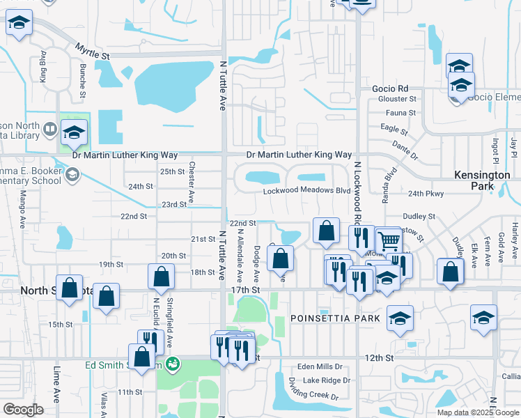 map of restaurants, bars, coffee shops, grocery stores, and more near 2298 Lockwood Meadows Drive in Sarasota