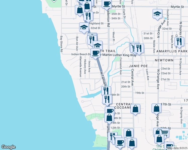 map of restaurants, bars, coffee shops, grocery stores, and more near 1040 23rd Street in Sarasota