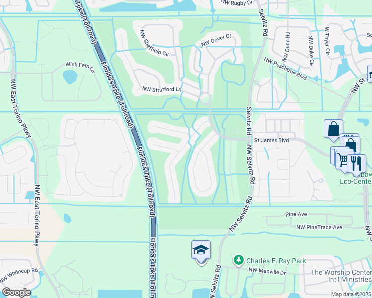 map of restaurants, bars, coffee shops, grocery stores, and more near 637 Stanford Lane in Port St. Lucie