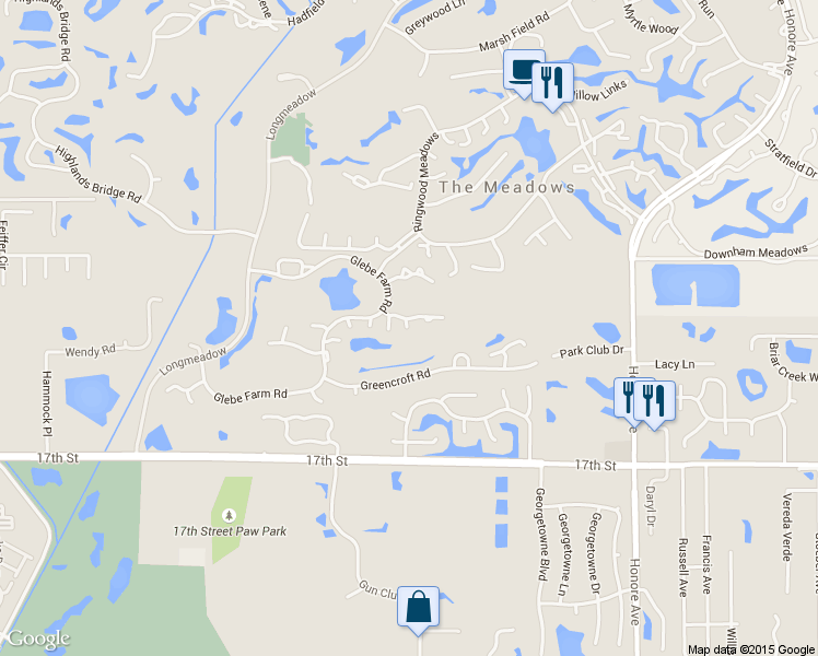 map of restaurants, bars, coffee shops, grocery stores, and more near 2707 Horseshoe Court in Sarasota