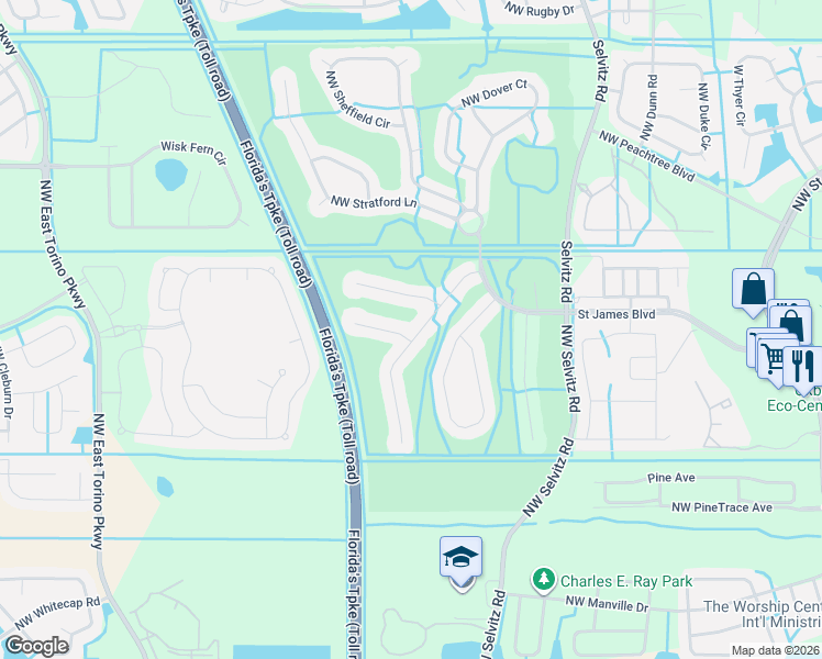 map of restaurants, bars, coffee shops, grocery stores, and more near 637 Stanford Lane in Port St. Lucie