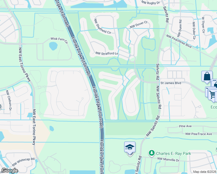 map of restaurants, bars, coffee shops, grocery stores, and more near 815 Northwest Rutherford Court in Port St. Lucie