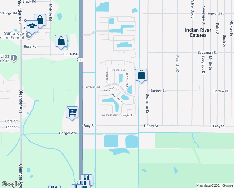 map of restaurants, bars, coffee shops, grocery stores, and more near 5925 Foxtail Way in Fort Pierce