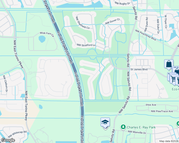 map of restaurants, bars, coffee shops, grocery stores, and more near 812 Northwest Rutherford Court in Port St. Lucie