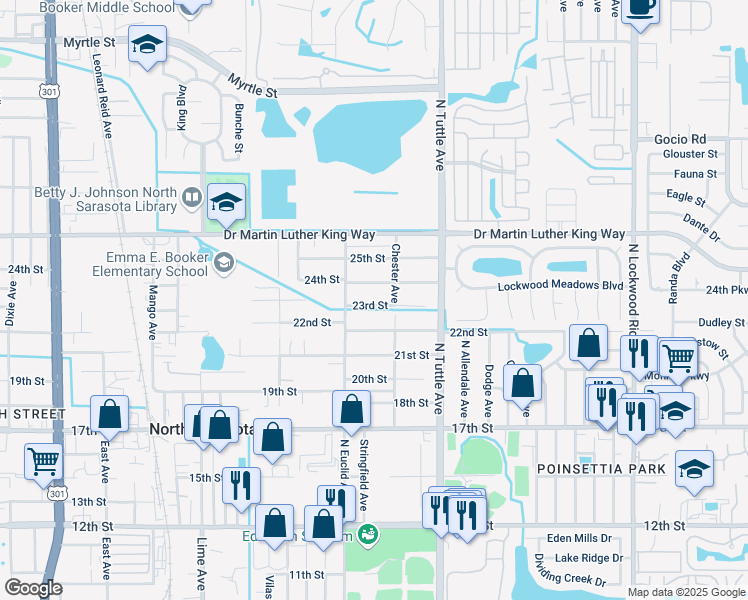 map of restaurants, bars, coffee shops, grocery stores, and more near 2661 23rd Street in Sarasota