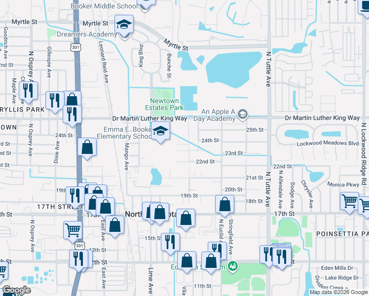 map of restaurants, bars, coffee shops, grocery stores, and more near 2446 23rd Street in Sarasota