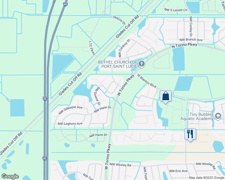 map of restaurants, bars, coffee shops, grocery stores, and more near 5740 Northwest Jigsaw Lane in Port St. Lucie