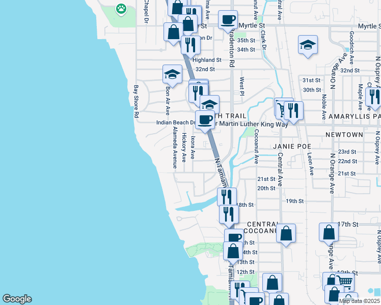 map of restaurants, bars, coffee shops, grocery stores, and more near 2239 Hickory Avenue in Sarasota