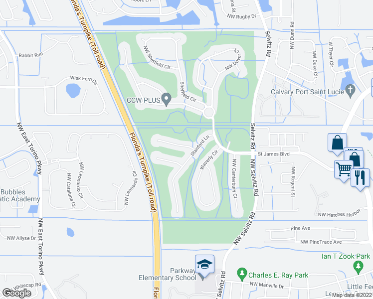 map of restaurants, bars, coffee shops, grocery stores, and more near 807 Northwest Greenwich Court in Port St. Lucie