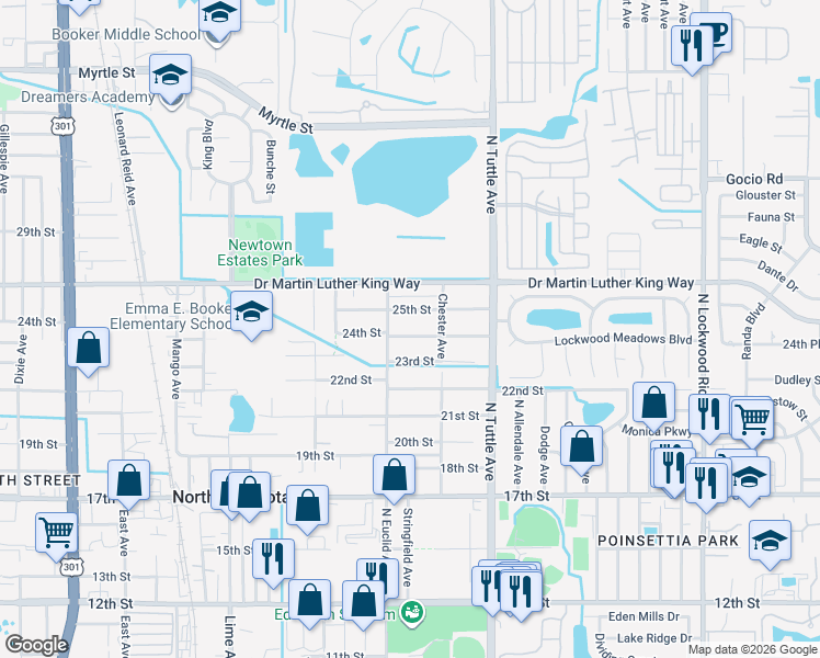 map of restaurants, bars, coffee shops, grocery stores, and more near 2638 25th Street in Sarasota