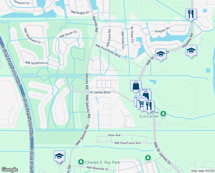 map of restaurants, bars, coffee shops, grocery stores, and more near 6104 Northwest Argyll Lane in Port St. Lucie