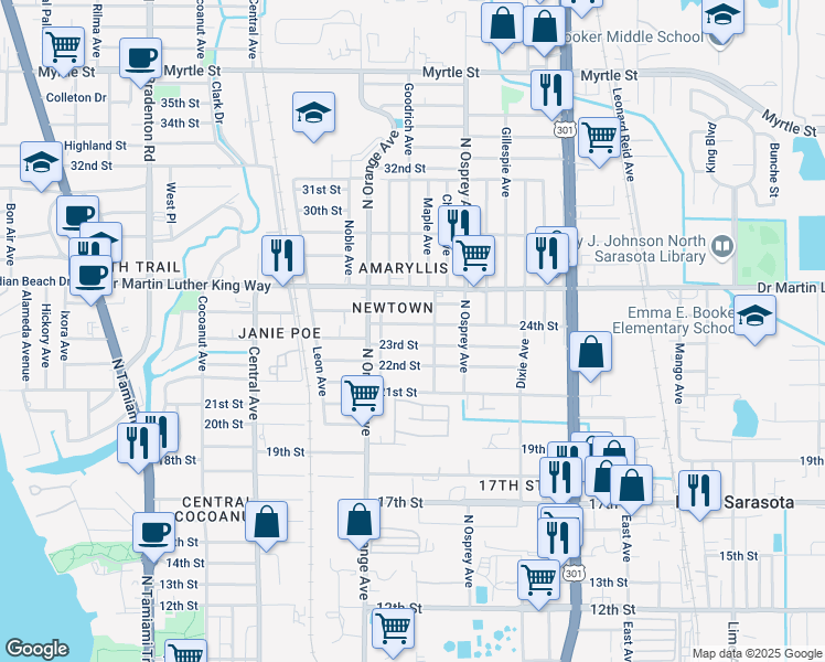 map of restaurants, bars, coffee shops, grocery stores, and more near 1719 24th Street in Sarasota