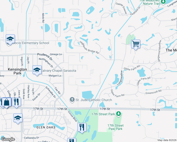 map of restaurants, bars, coffee shops, grocery stores, and more near 2454 Chisholm Circle in Sarasota