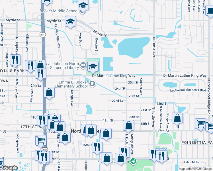 map of restaurants, bars, coffee shops, grocery stores, and more near 2415 Chilk Avenue in Sarasota