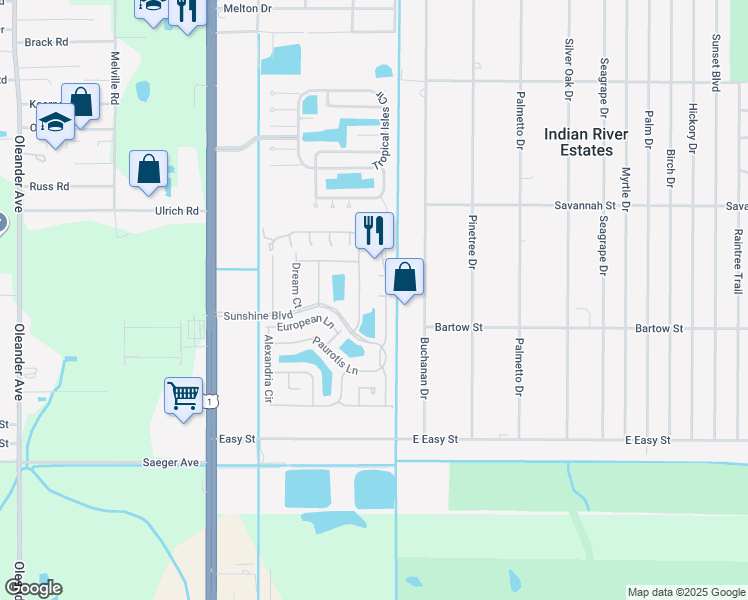 map of restaurants, bars, coffee shops, grocery stores, and more near 664 Malayan Court in Fort Pierce