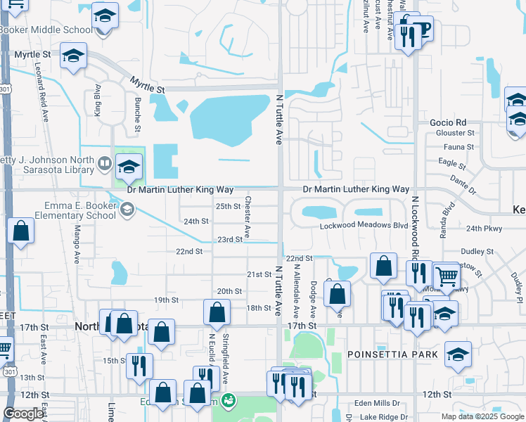 map of restaurants, bars, coffee shops, grocery stores, and more near 2728 25th Street in Sarasota
