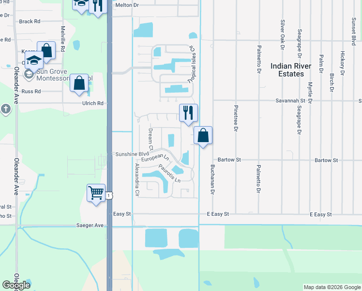 map of restaurants, bars, coffee shops, grocery stores, and more near 664 Malayan Court in Fort Pierce