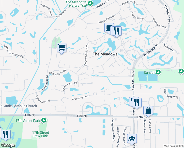 map of restaurants, bars, coffee shops, grocery stores, and more near 5045 Ringwood Mdw in Sarasota