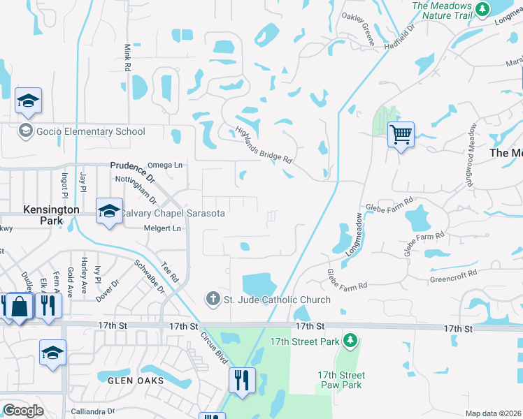 map of restaurants, bars, coffee shops, grocery stores, and more near 2454 Chisholm Circle in Sarasota