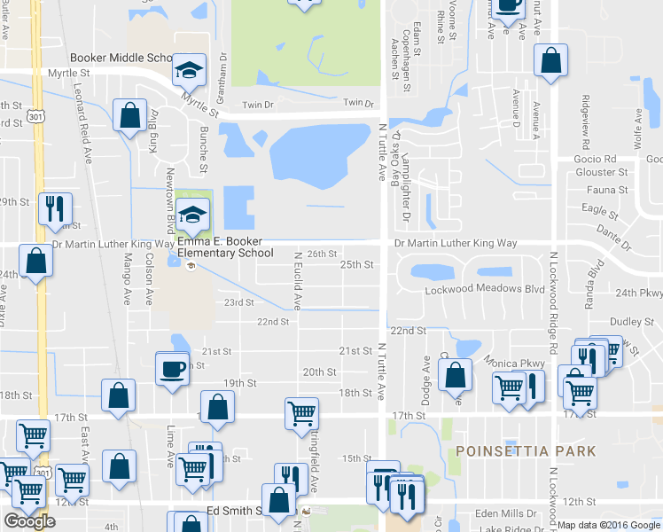 map of restaurants, bars, coffee shops, grocery stores, and more near 2638 25th Street in Sarasota
