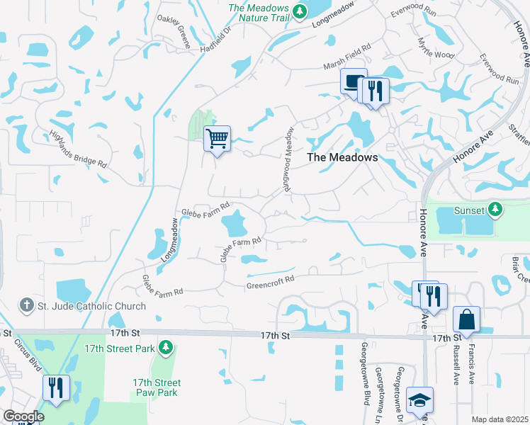 map of restaurants, bars, coffee shops, grocery stores, and more near 4727 Winslow Beacon in Sarasota