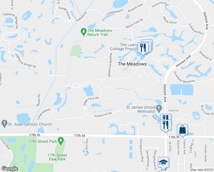 map of restaurants, bars, coffee shops, grocery stores, and more near 4727 Winslow Beacon in Sarasota
