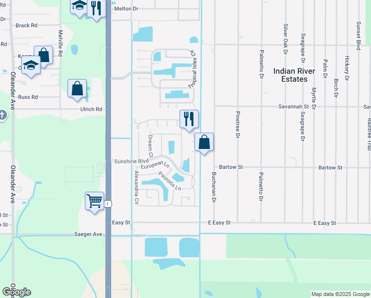 map of restaurants, bars, coffee shops, grocery stores, and more near 664 Malayan Court in Fort Pierce